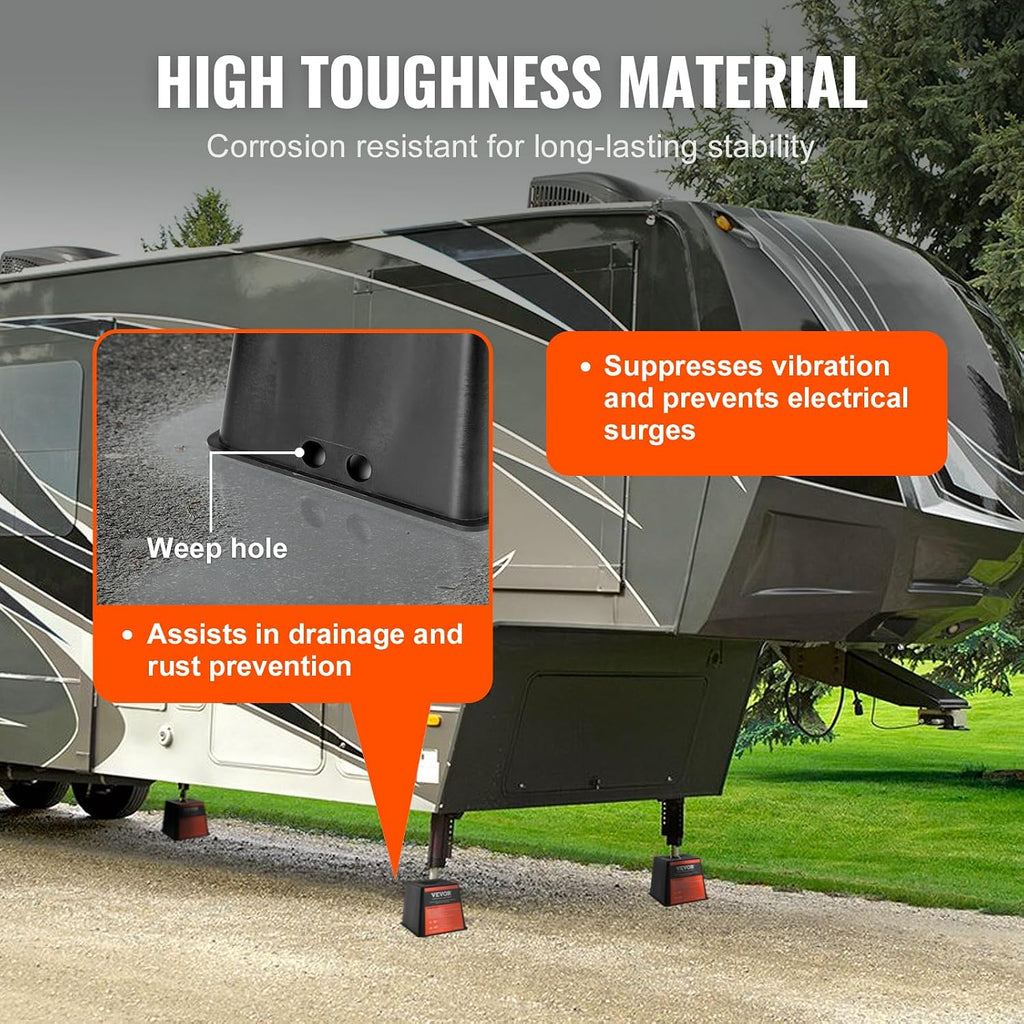 VEVOR Trailer Jack Block, 6000 lbs Capacity per RV Leveling Block, Polypropylene RV Camper Stabilizer Blocks, RV Travel Accessories Use for Any Tongue Jack, Post, Foot, 5th Wheels, 4-Pack