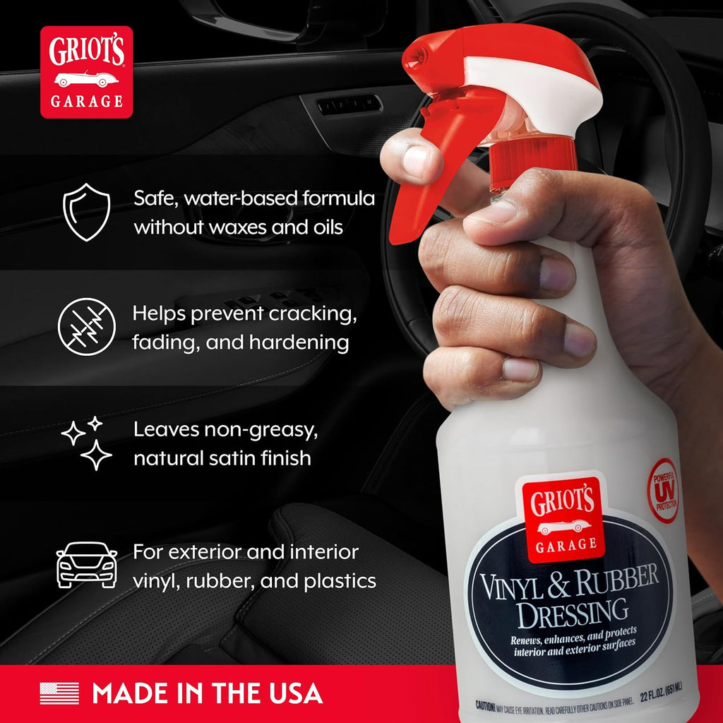 Griot's Garage Vinyl and Rubber Dressing for Car Detailing, Exterior and Interior Auto Cleaner and Protectant for for Plastic, Trim, Tires, and More, 10981, 22oz
