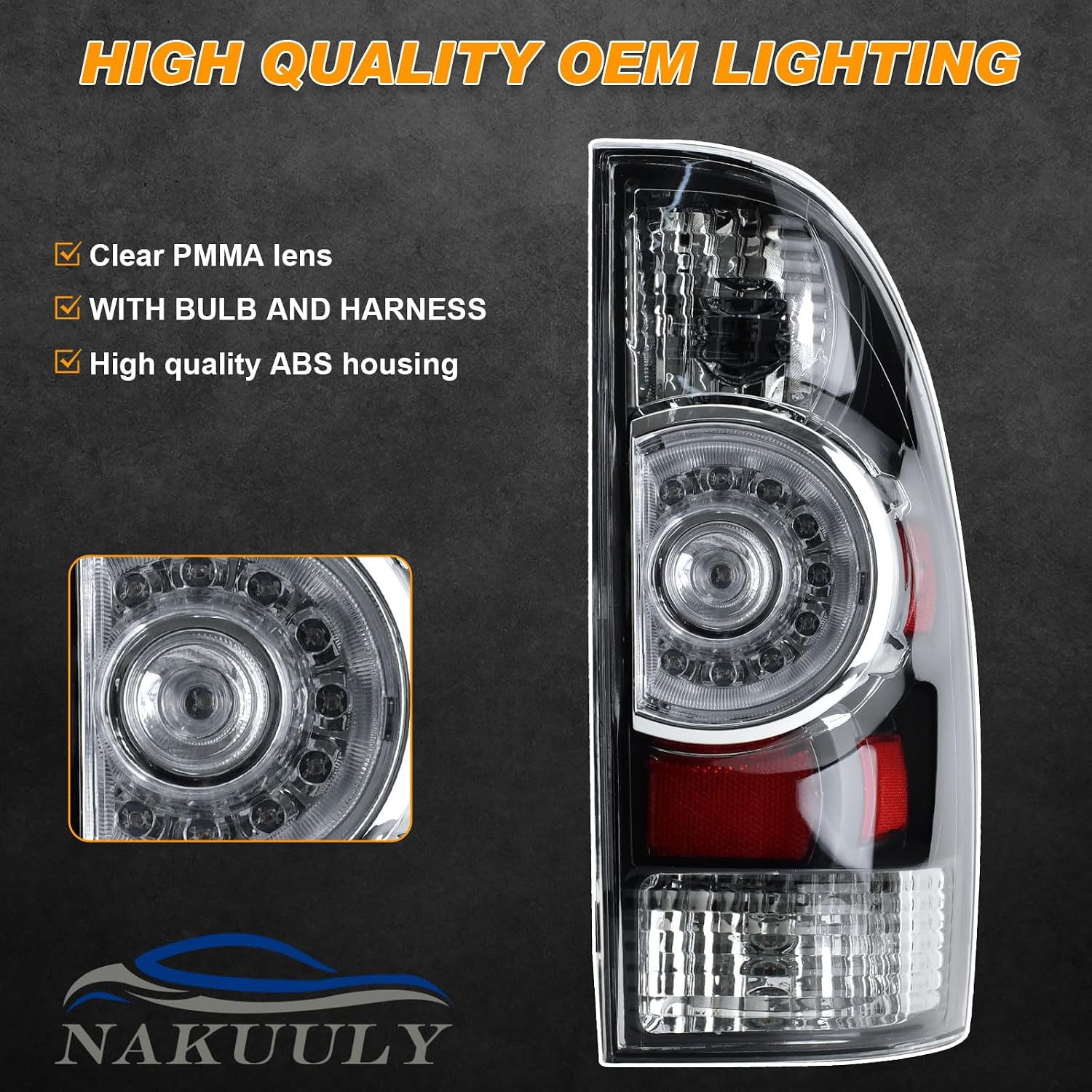 Tail Light Assembly Compatible With 2005-2015 Tacoma Pickup Driver and Passenger Side LED Taillights Brake Signal Assembly with Bulb and Harness (Black Housing Style)