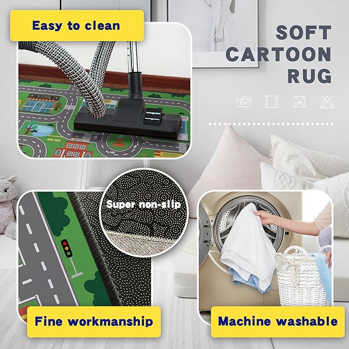 Play Rug for Playroom 3x4 Car Mat Town City Road Map for Boys Bedroom Fun Car - Image 4