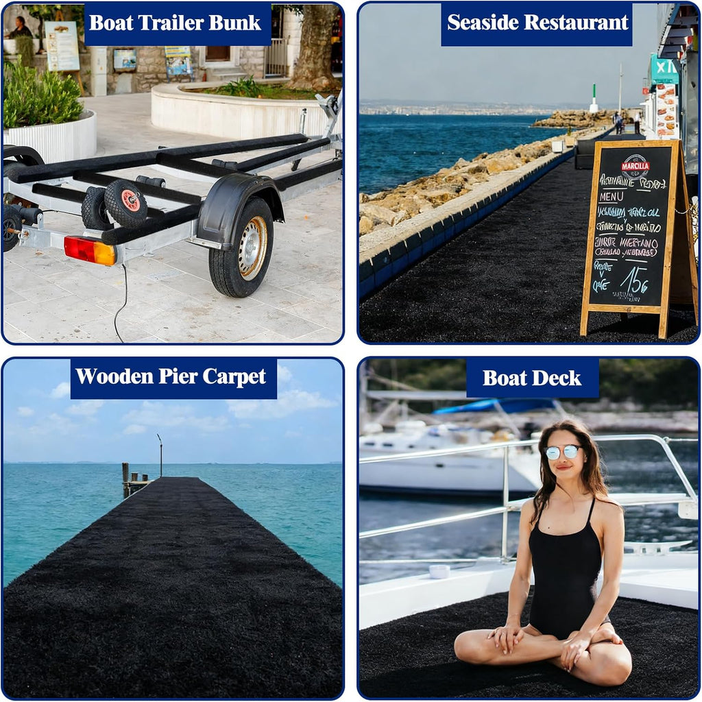 Boat Trailer Bunk Carpet 100ft x 12in Wide Roll Boat Bunk Carpet Thick Waterproof Trailer Parts Accessories Outdoor Marine Grade Jet Ski Pontoon Black Lift Runners Cover