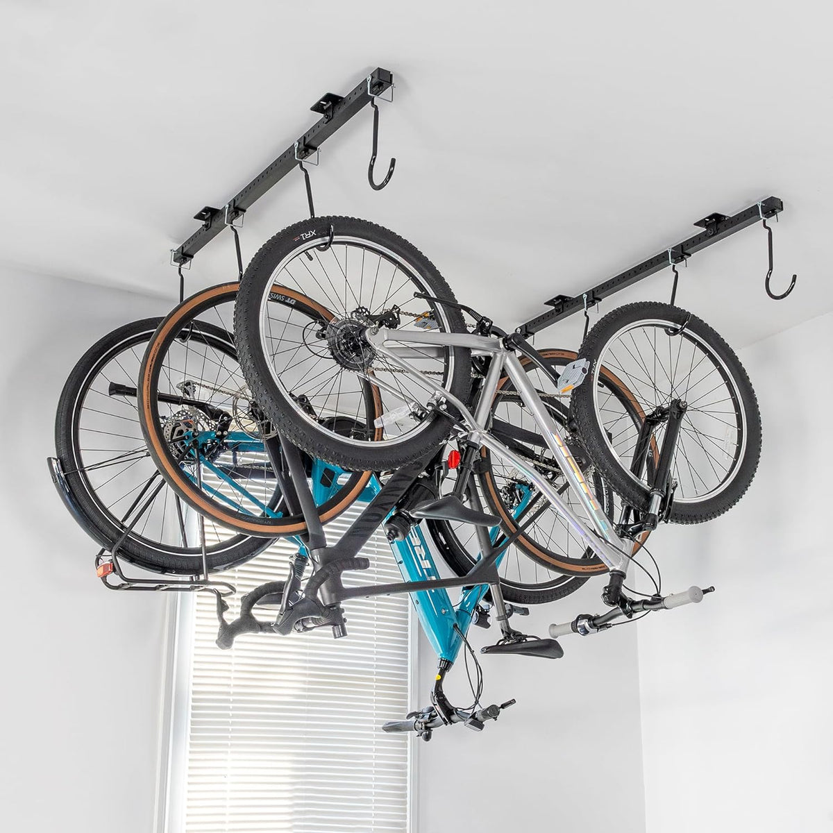 Teal Triangle Ceiling Mounted Bike Rack