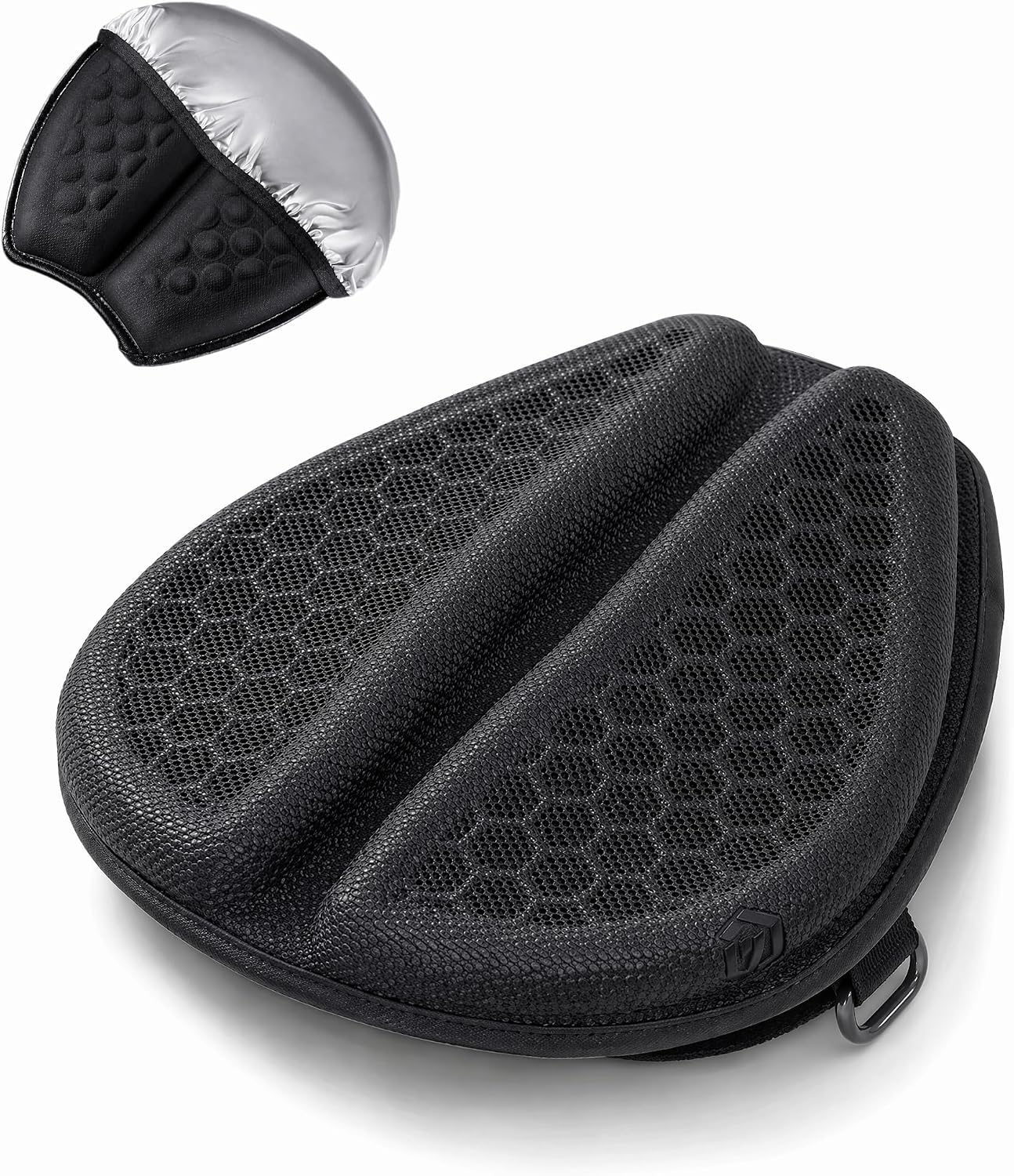 Hexrider Motorcycle Seat Cushion, 3D Honeycomb Cooling Gel Pad for Long Rides, Universal Non-Slip Shock Absorbing Seat Cover for Motorcycle Accessories, Foldable Breathable Cushion for Rider 1