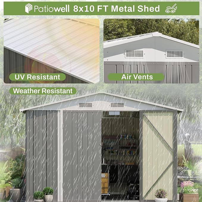 Patiowell 8x10 FT Outdoor Storage Shed, Large Garden Tool Metal Shed - Image 6
