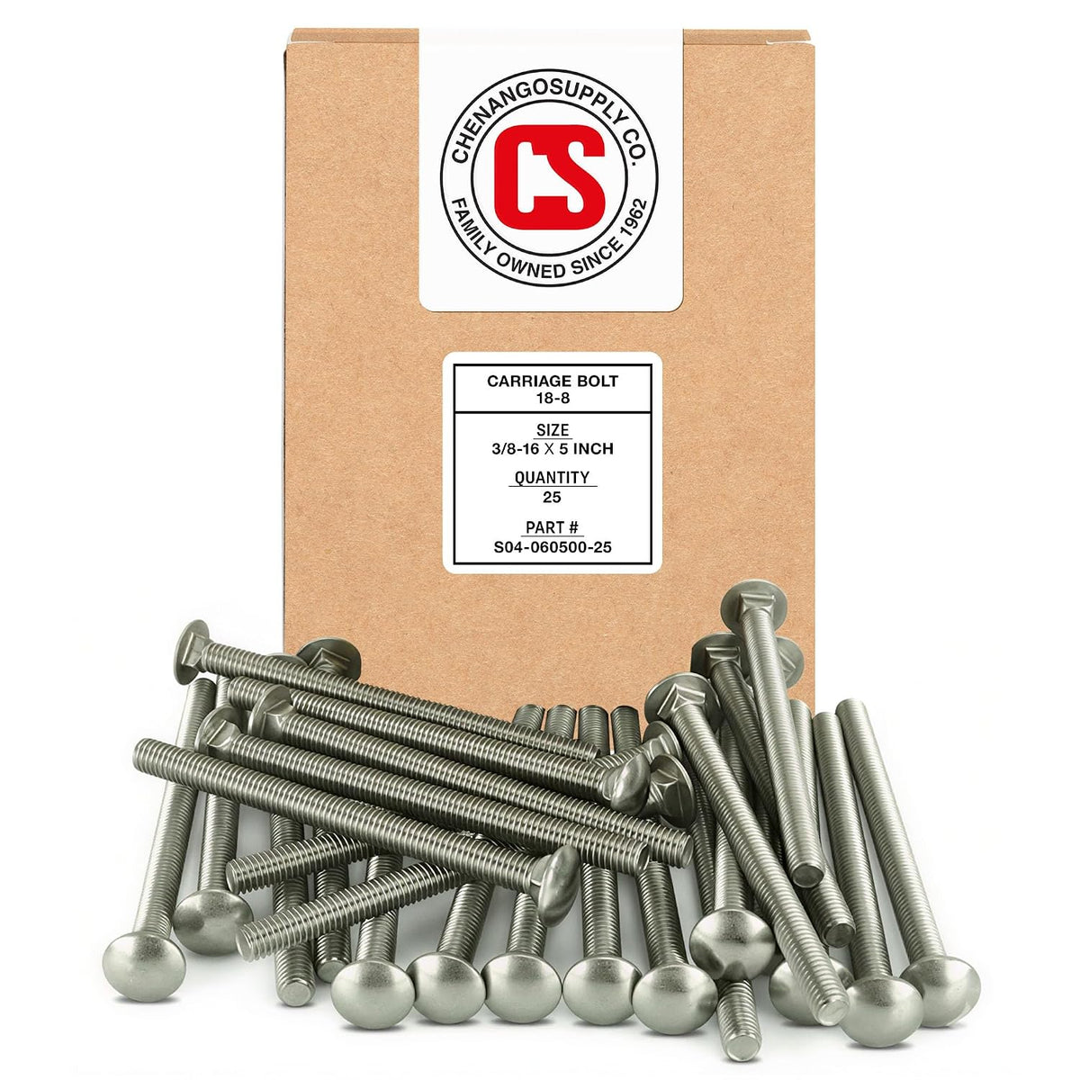 chenango supply 3/8-16 x 5 stainless carriage bolts, main product view