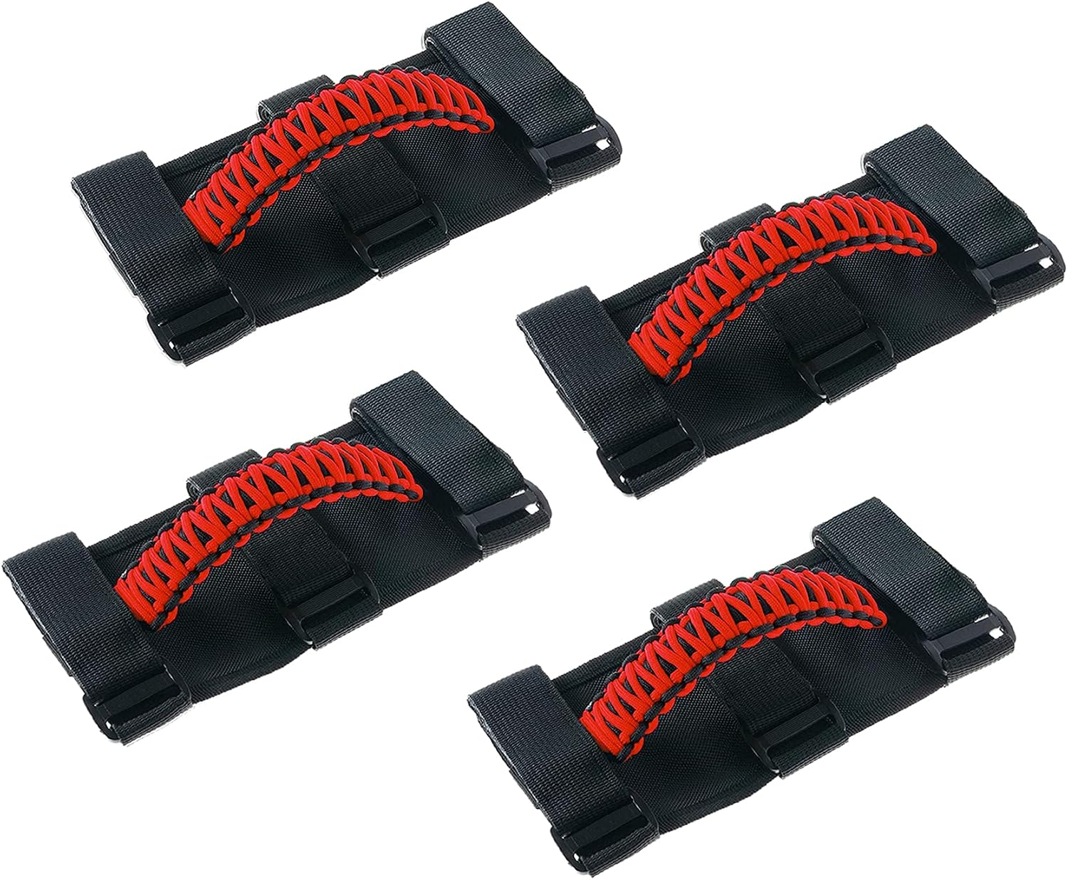 Savadicar 4 x Roll Bar Grab Handles Grip Handle for Jeep Wrangler CJ YJ TJ JK JKU JL JLU & Gladiator JT 1955-2025 2026+, Interior Accessories, Black & Red