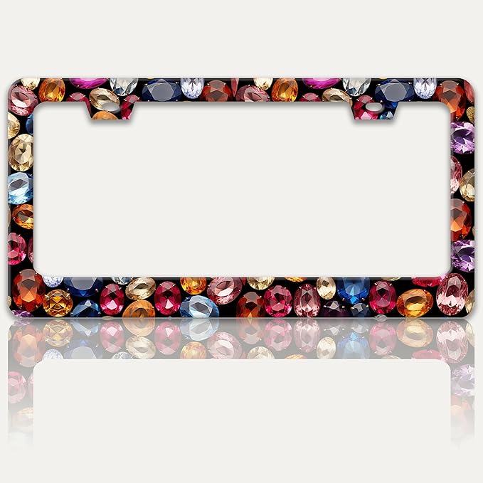 Beautiful Gemstone Pattern License Plate Frame Bling License Plate Holders by RTINRAN
