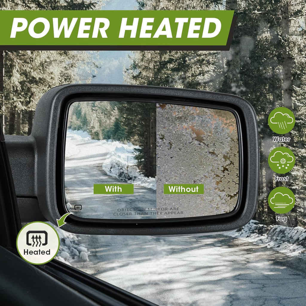 Chrome Power Folding Side Mirrors for Dodge Ram - Heated Tow Mirrors with Turn Signal & Puddle Light - Compatible with Ram 1500 (2009-2018), 2500/3500 (2010-2024), 1500 Classic (2019-2024)