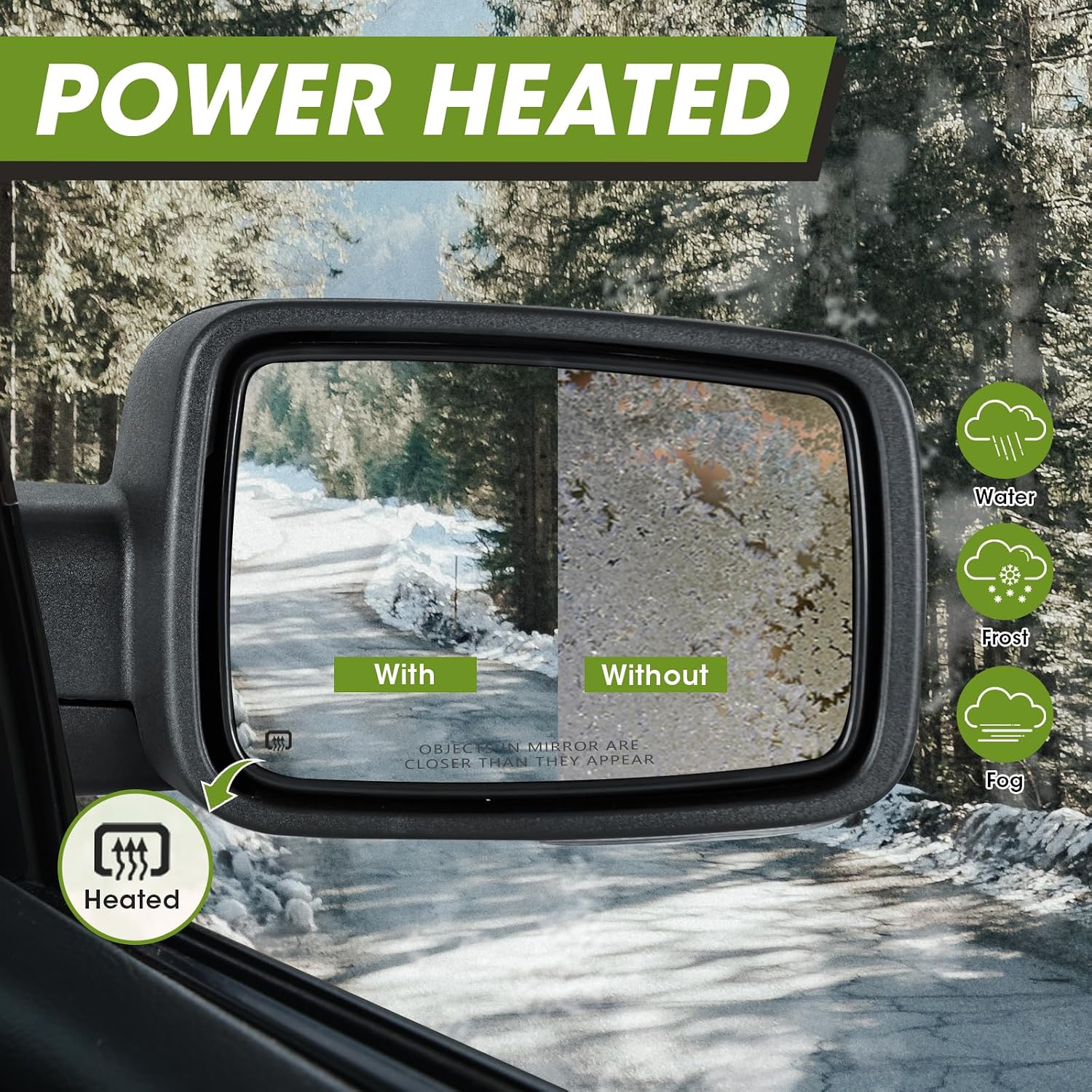 Chrome Power Folding Side Mirrors for Dodge Ram - Heated Tow Mirrors with Turn Signal & Puddle Light - Compatible with Ram 1500 (2009-2018), 2500/3500 (2010-2024), 1500 Classic (2019-2024)