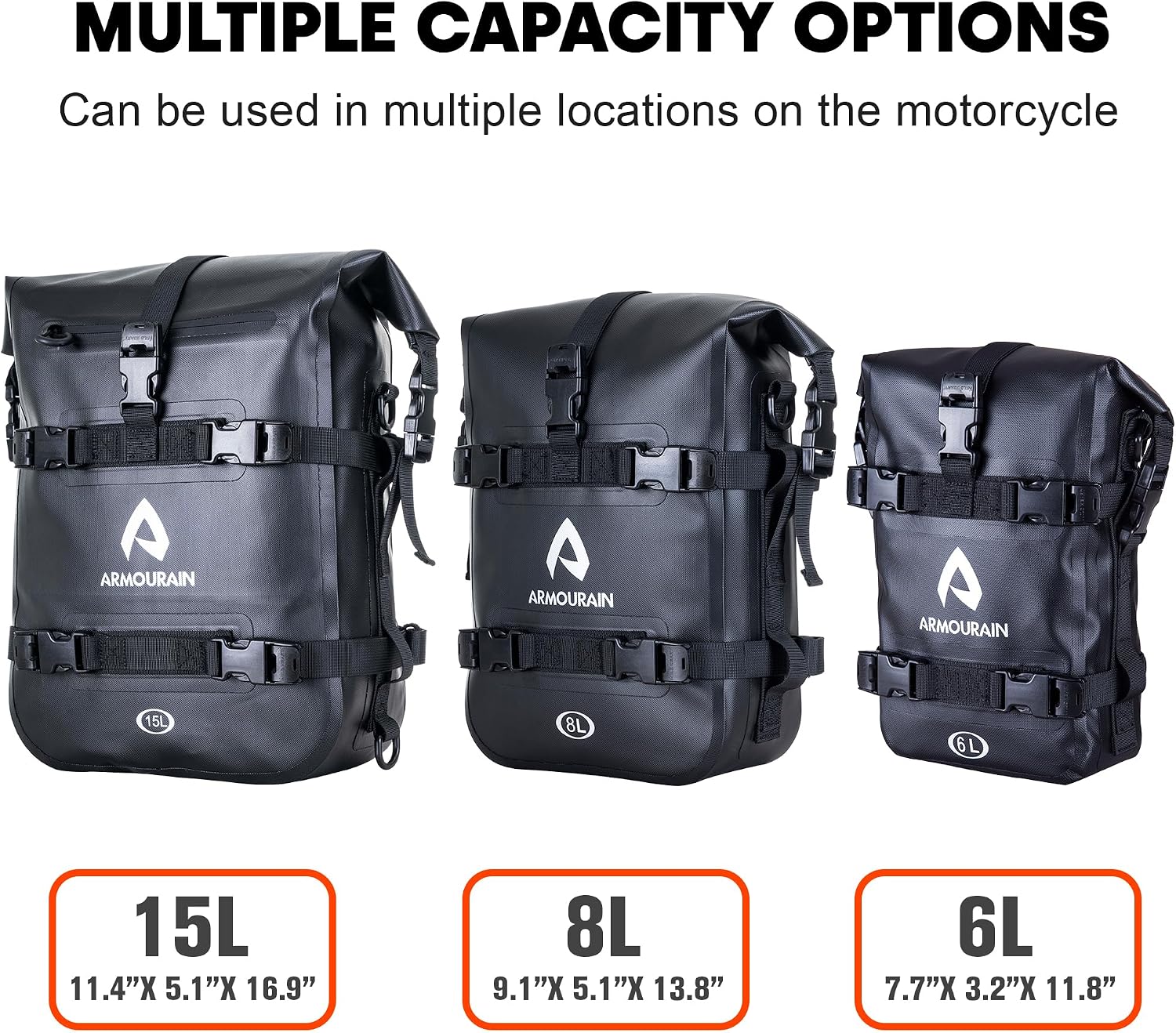 Motorcycle Bumpers Bag Waterproof 6L 8L 15L Motor Crash Bar Bag with Shoulder Strap Motorcycles Side Frame Bag Riding Tools Accessories(6L Black TPU)