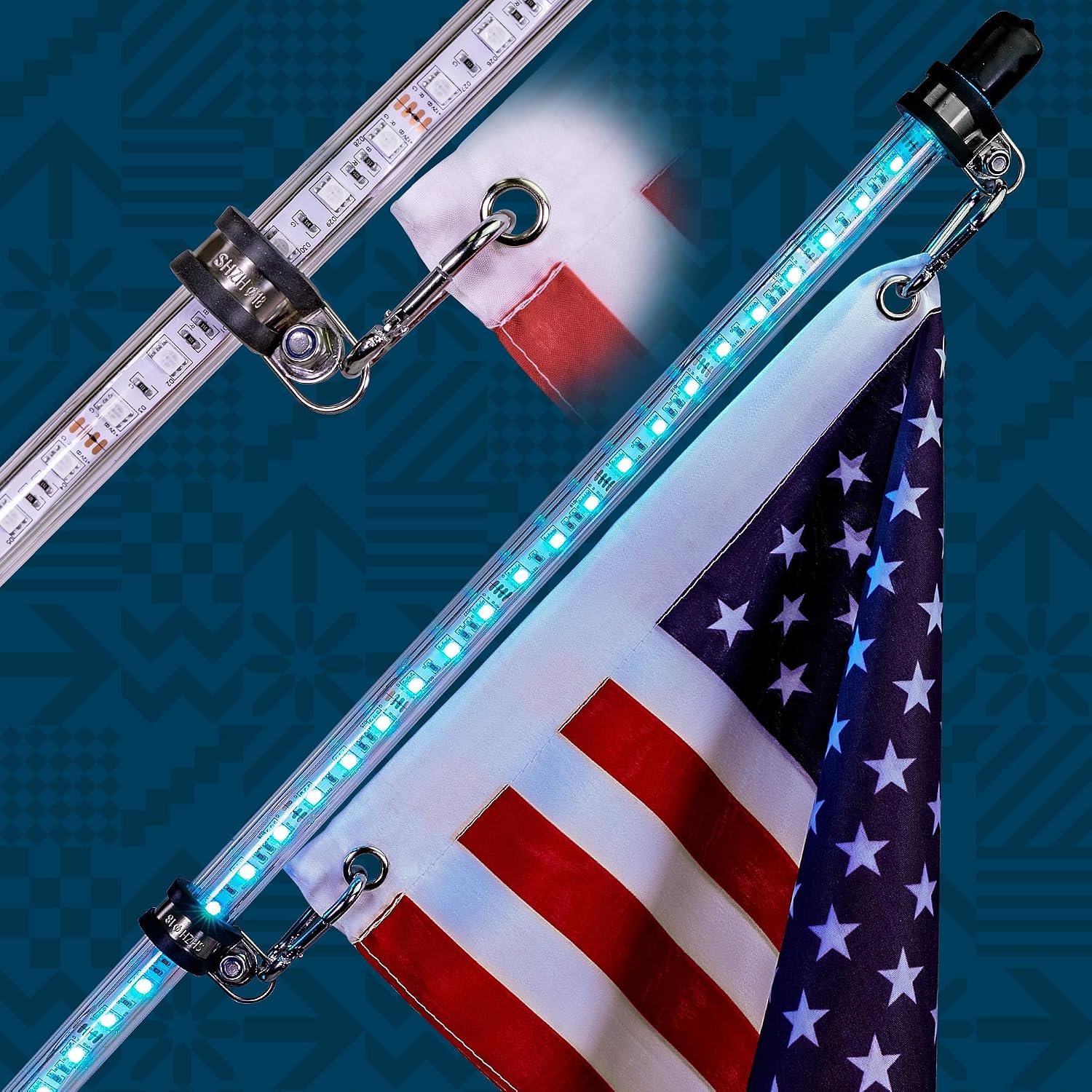 True Mods 4ft RGB LED Whip Light for UTV ATV [RF Wireless Remote] USA Flag Waterproof LED Lighted Whip CB Antenna Pole Stick for RZR Can-Am Polaris SxS 4x4 Quad Dune Buggy 4 Wheeler Accessories