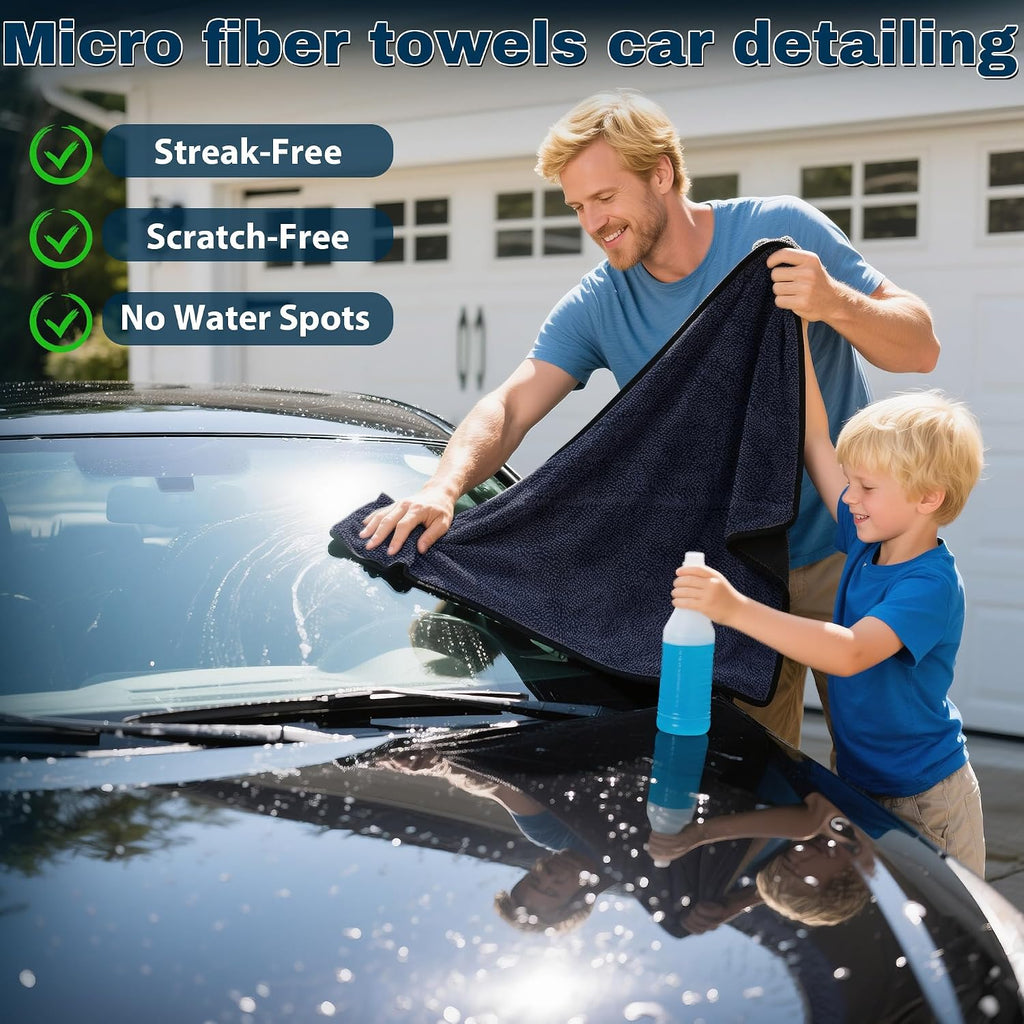 Aidoclip 4PCS Car Drying Towel Microfiber Detailing Kit - 36x24 in Car Towels Cleaning Supplies, Reusable Shammy Quick Dry Cloth for Carwash, for Auto, Boat, RV, Garage & Home (Black)
