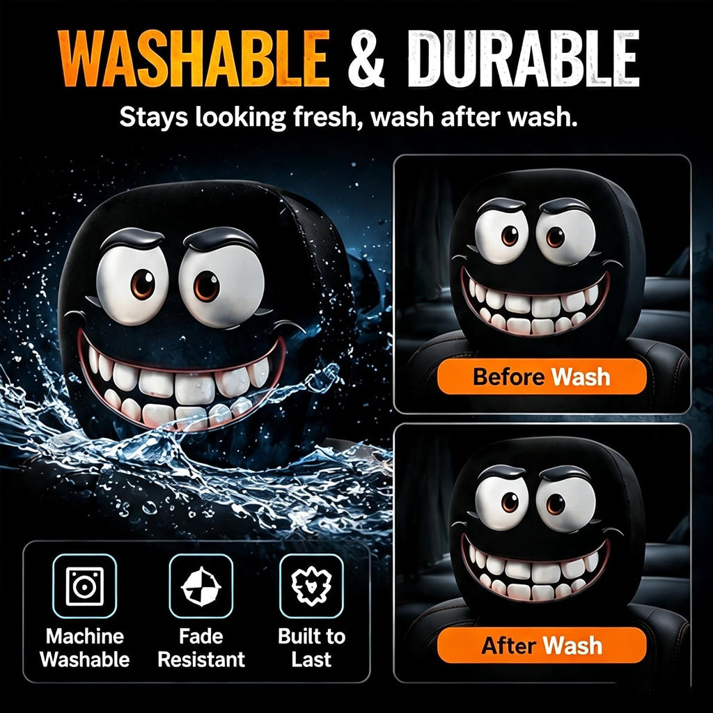 4 Pcs Ghost face Headrest Covers for Cars, Universal Spooky Halloween Auto Interior Decor, Funny Cartoon Creepy Car Head Rest Protector Case for Vehicle Truck SUV (Set A)
