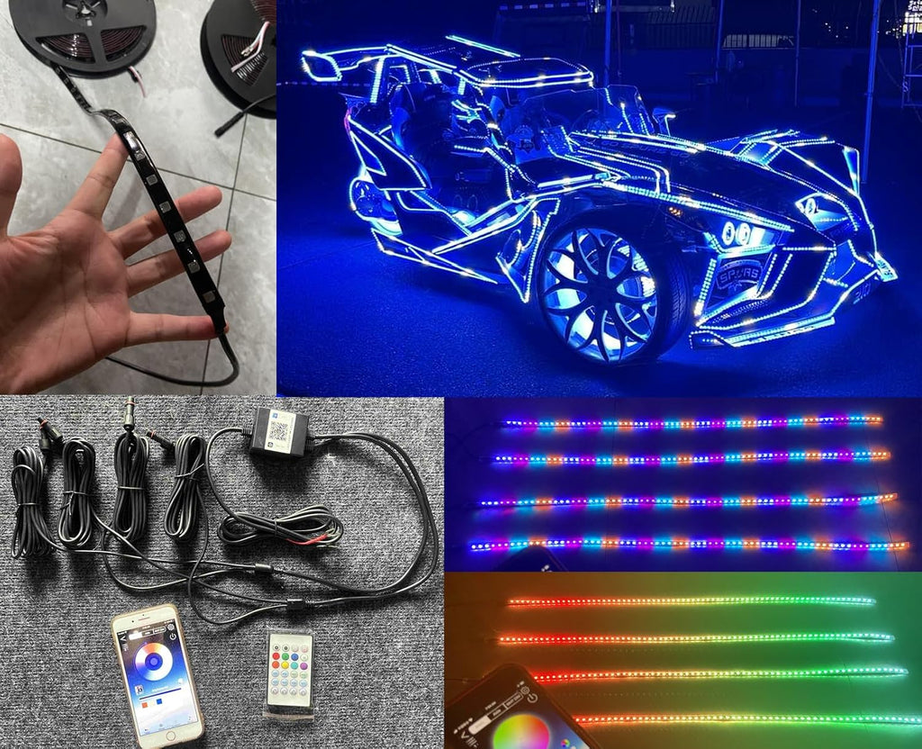 Black Out Full Tinted Smoked LEDs x4PCS 4FT 48" 1.2Meters RGB Dream Color