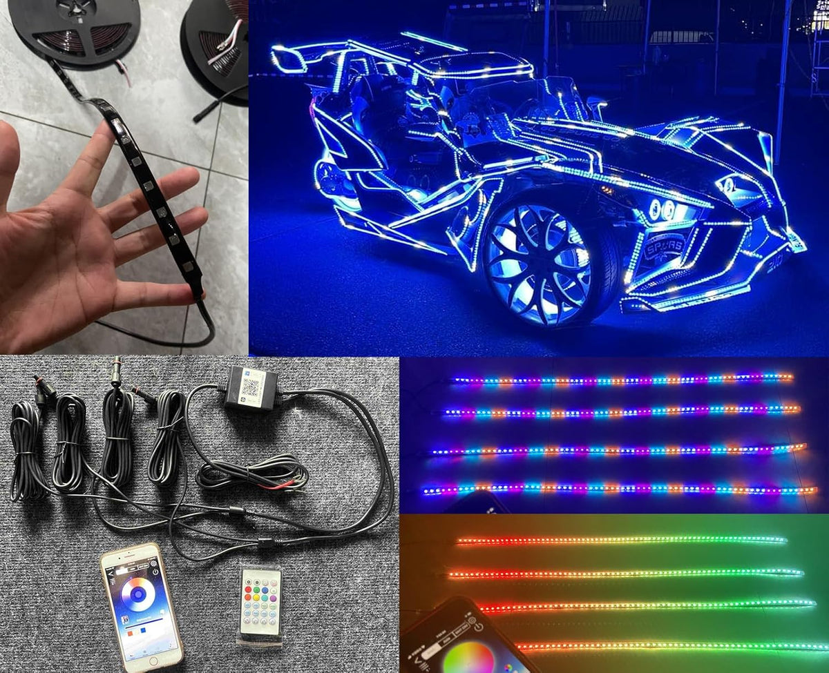 Black Out Full Tinted Smoked LEDs x4PCS 4FT 48" 1.2Meters RGB Dream Color