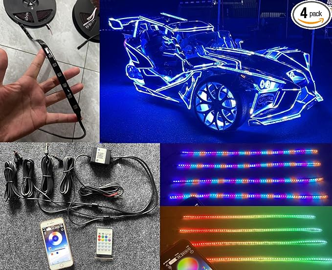 Black Out Full Tinted Smoked LEDs x4PCS 3FT 90CM 36INCH RGB Dream Color Chasing by FijvknxyLights