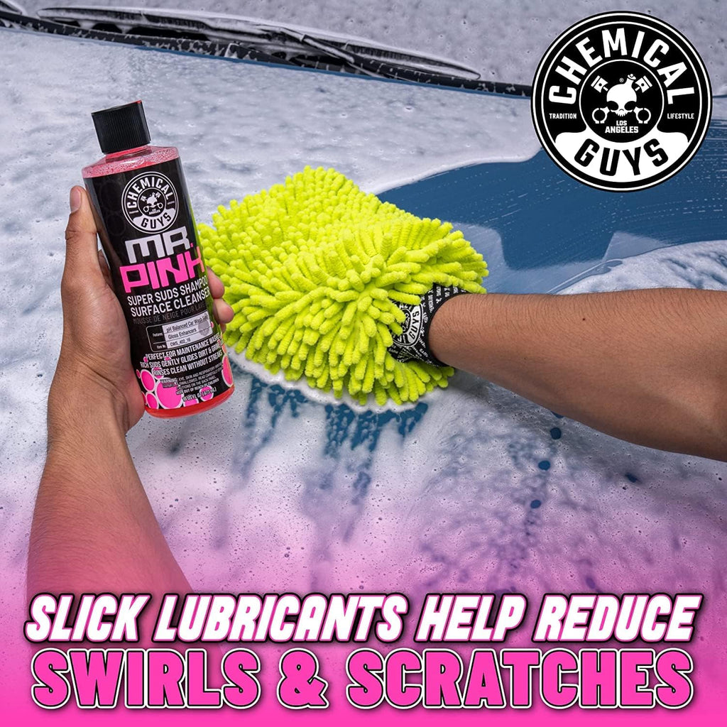 Chemical Guys Mr. Pink Car Wash Soap & Chenille Wash Mitt Kit - 16 oz High Foaming Auto Shampoo with Plush Microfiber Mitt - Safe for Cars, Trucks, Motorcycles, and RVs - Scratch-Free Cleaning Combo