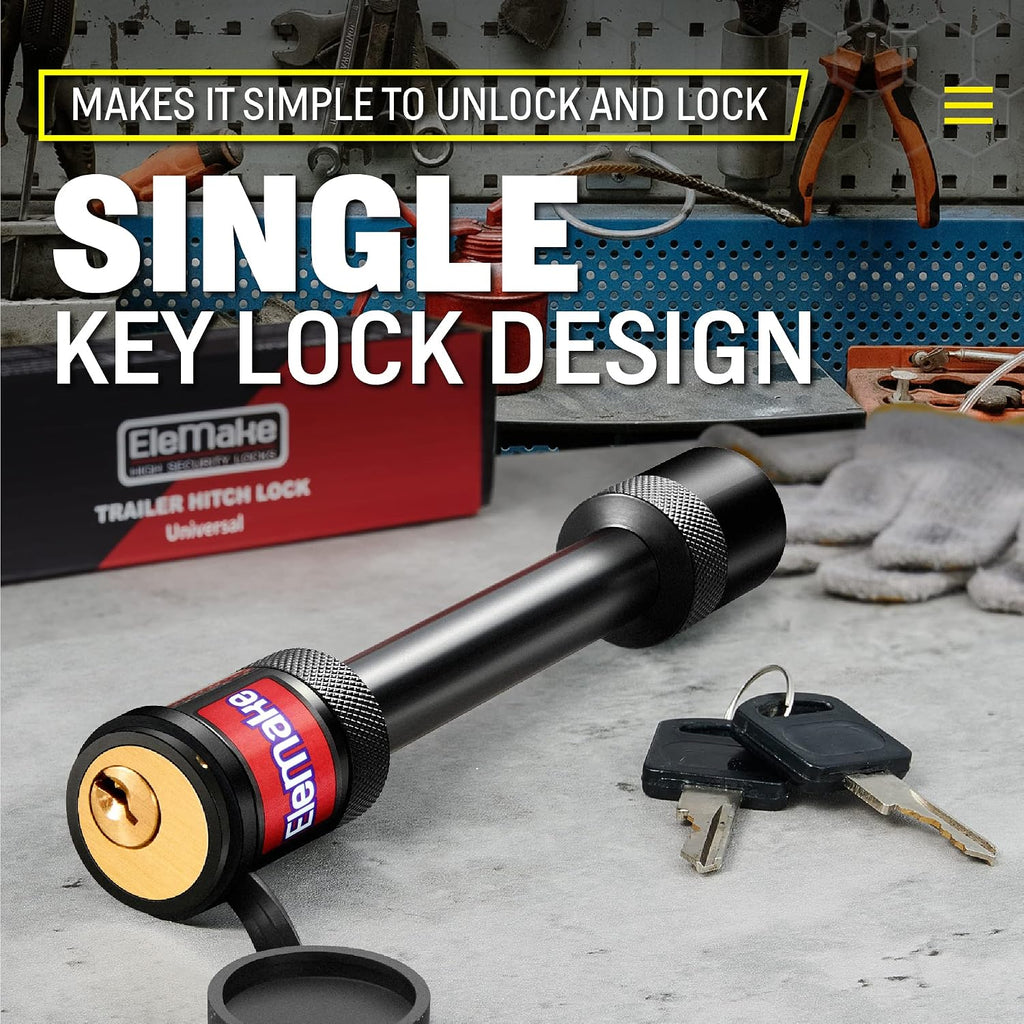Hitch Pin Lock - Trailer Hitch Lock 5/8" Pin Tow Receiver Lock, Anti-Rust Brass Core Extra Long 3-1/2" Effective Length for Class III-V Receivers (2", 2-1/2"), Heavy Duty 20,000 LBS Towing