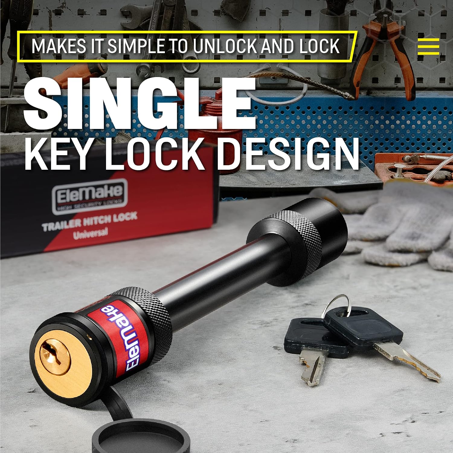 Hitch Pin Lock - Trailer Hitch Lock 5/8" Pin Tow Receiver Lock, Anti-Rust Brass Core Extra Long 3-1/2" Effective Length for Class III-V Receivers (2", 2-1/2"), Heavy Duty 20,000 LBS Towing