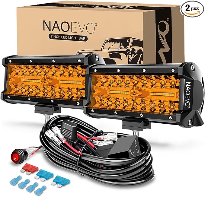 NAOEVO 7 Inch Amber LED Light Bar, 240W 24, 000LM Offroad Fog/Driving Lights by NAOEVO