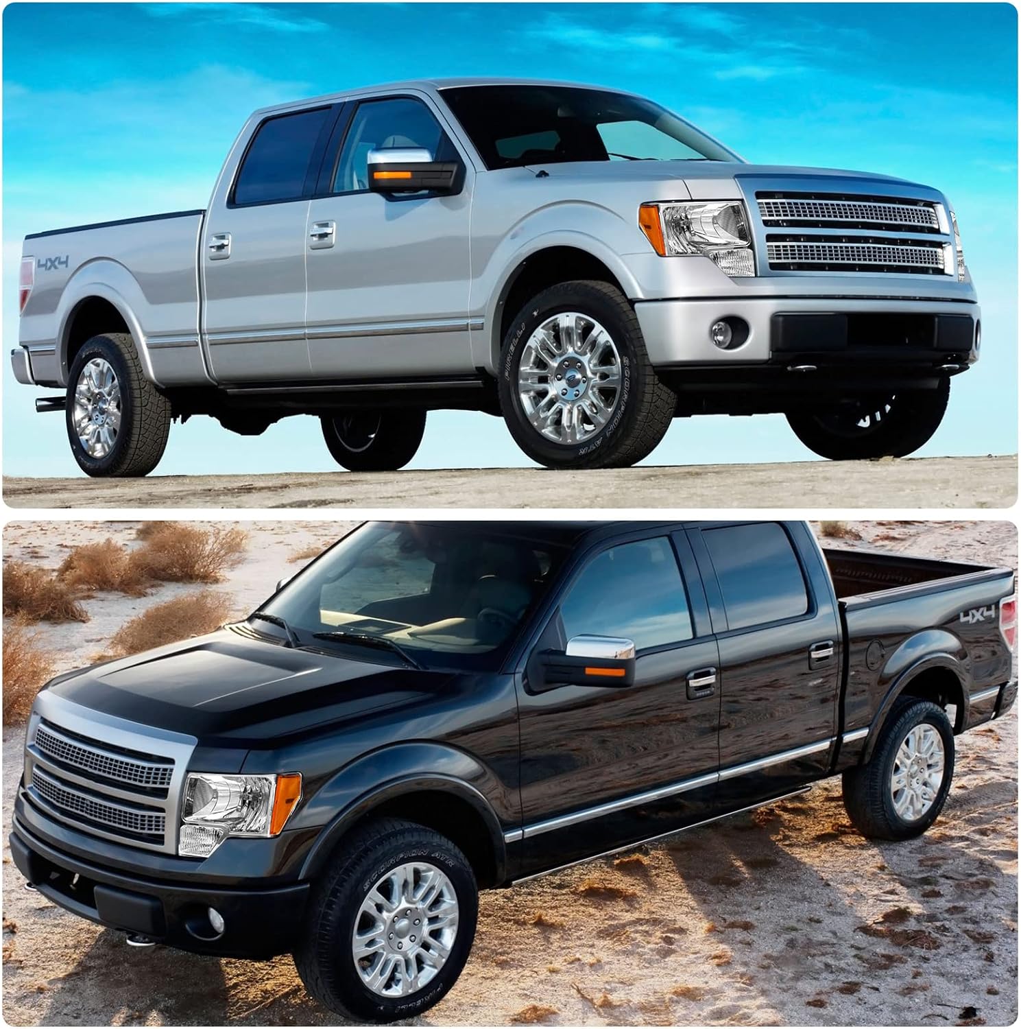 2009 2010 2011 2012 2013 2014 Ford F150 Pickup Headlight Assembly for 09-14 Ford F150 Clear Lens Chrome Housing with Amber Reflector Headlamp Replacement Left and Right Pair（W/O Bulbs）