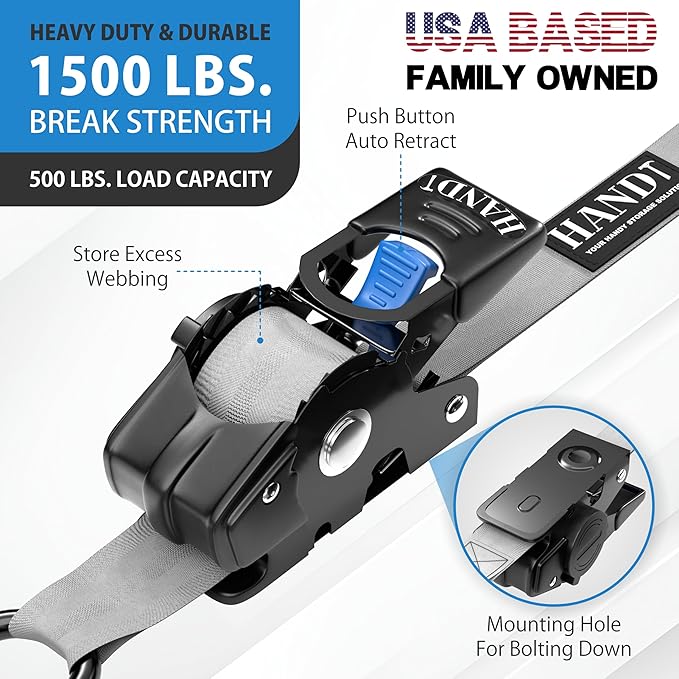 HandT USA Based Retractable Ratchet Straps 1in x 6ft - Image 2