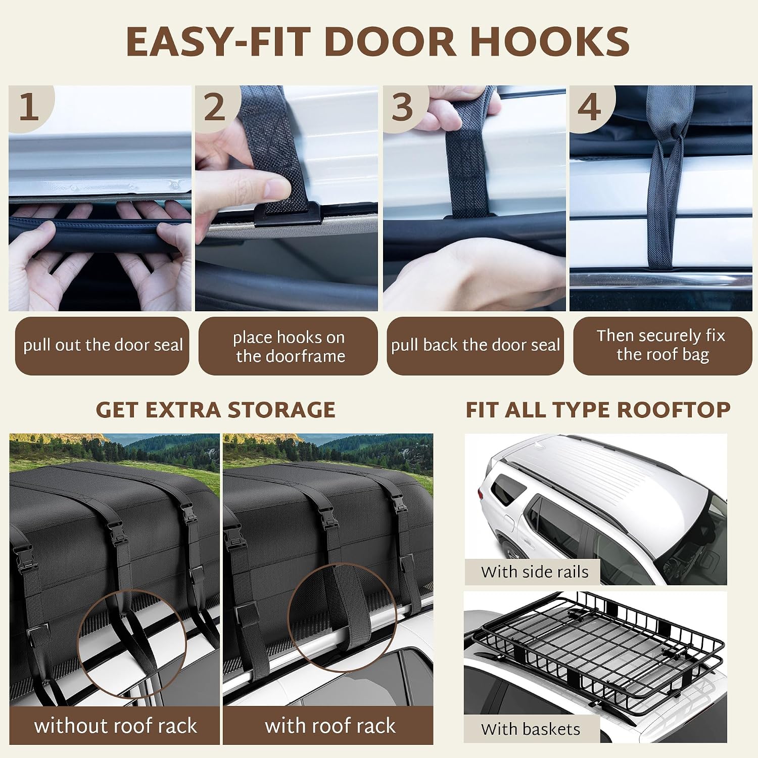 iBirdie Roof Rack Cargo Carrier 36.4 Cubic Feet, XXL Soft-Shell Rooftop Cargo Box, Waterproof Heavy Duty 1200D for Car with/Without Roof Rack, Includes Anti-Slip Mat, Door Hooks, 56x45x25 inches