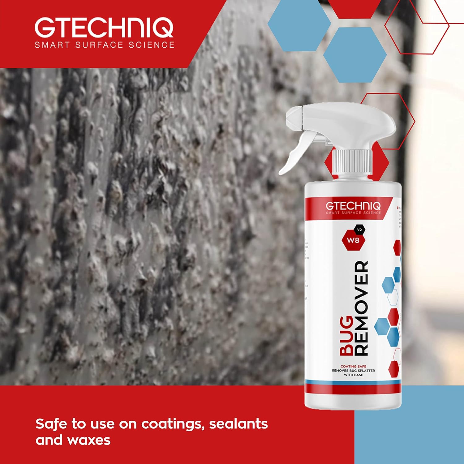 Gtechniq W8 Bug Remover for Cars, 17 fl oz | Non-Caustic Cleaner Removes Tough Bug Splatter and Stains, Safe on All Surfaces