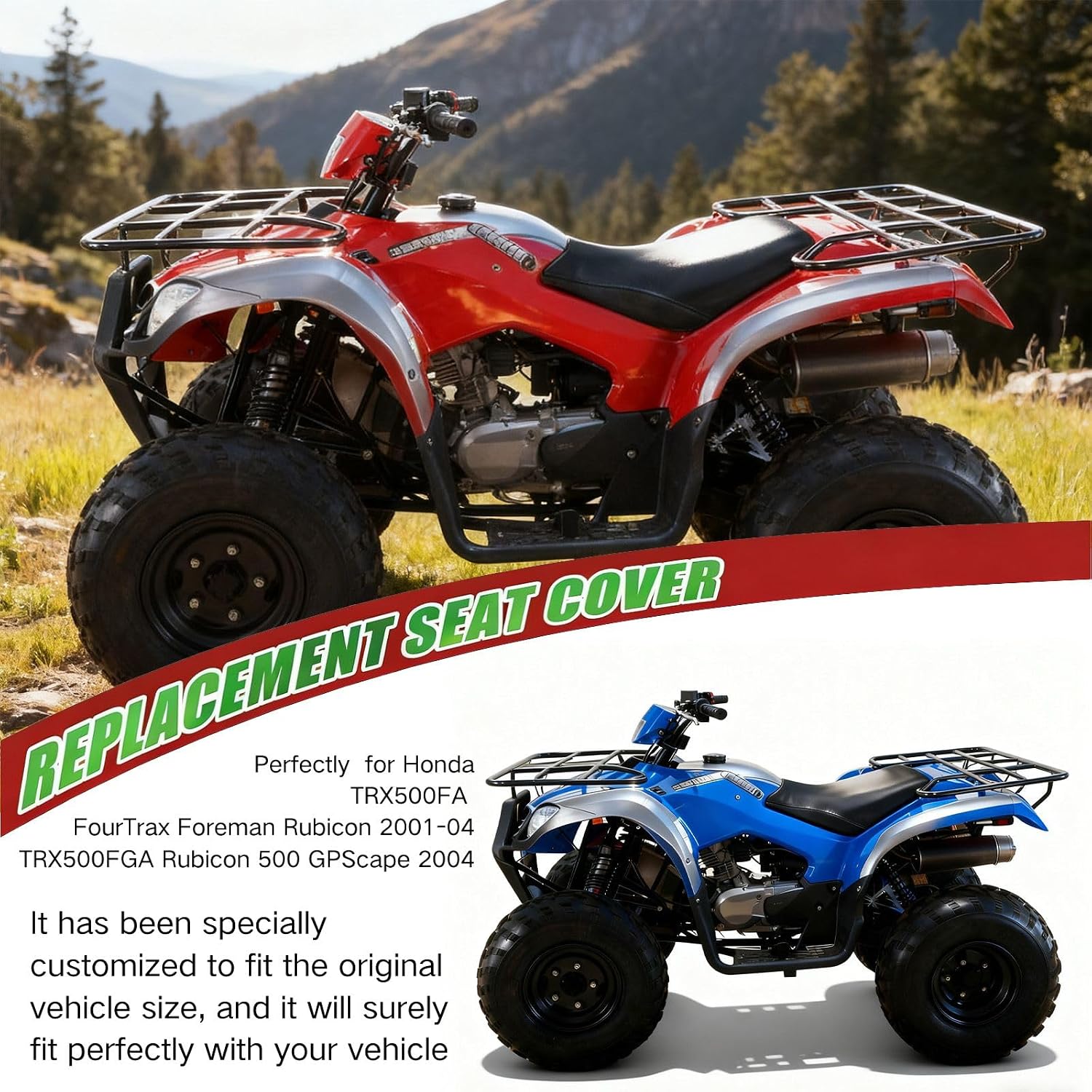 Full Wrap-Around Seat Cover for Honda TRX 500 TRX500FA FourTrax Foreman Rubicon 2001-04 /Premium Leather/Waterproof/Stain-Resistant (Black)