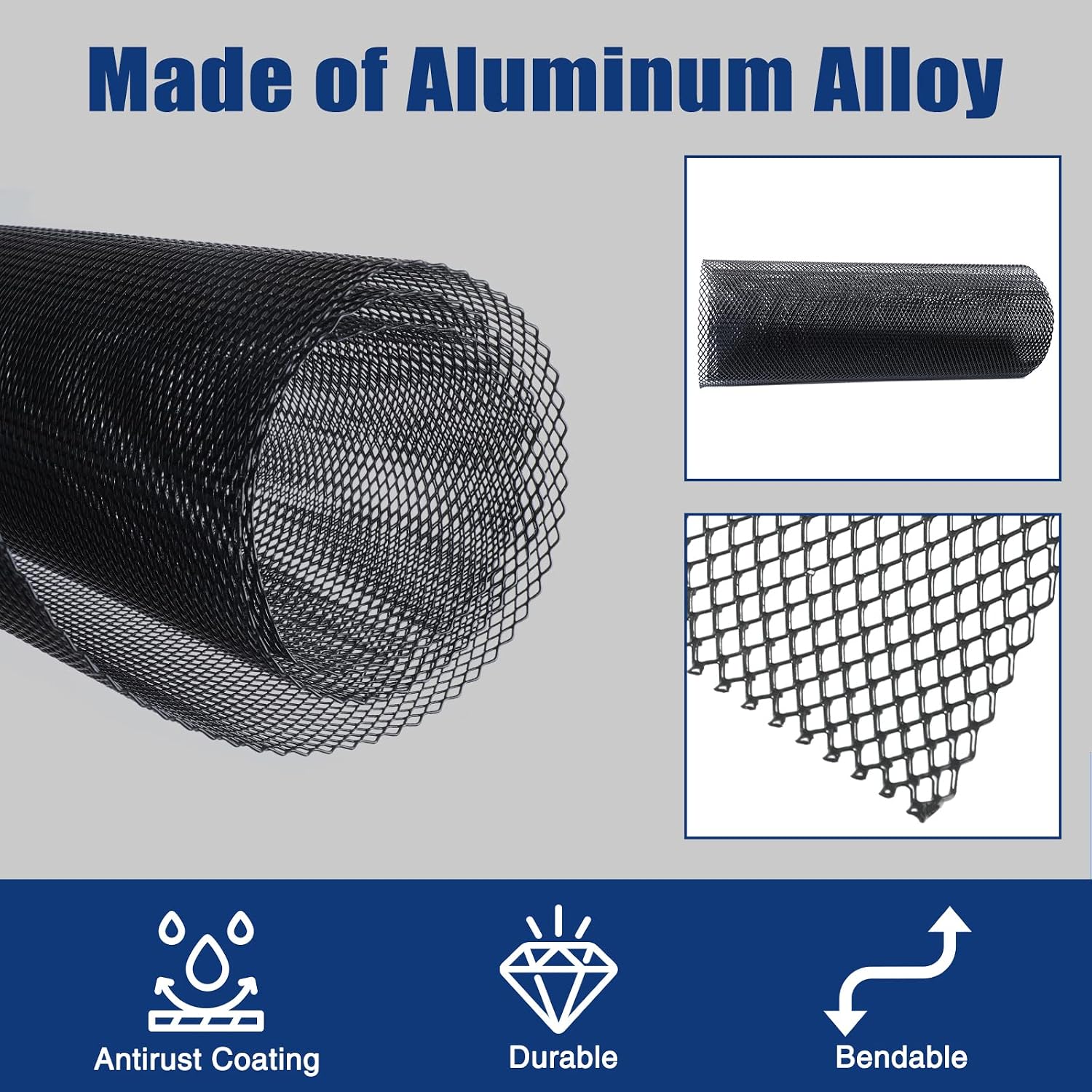 47"X16" Universal Black Metal Mesh: Aluminum Alloy 3 x 6mm Rhombic Hole Car Grill Mesh for Front Grille Insert Bumper