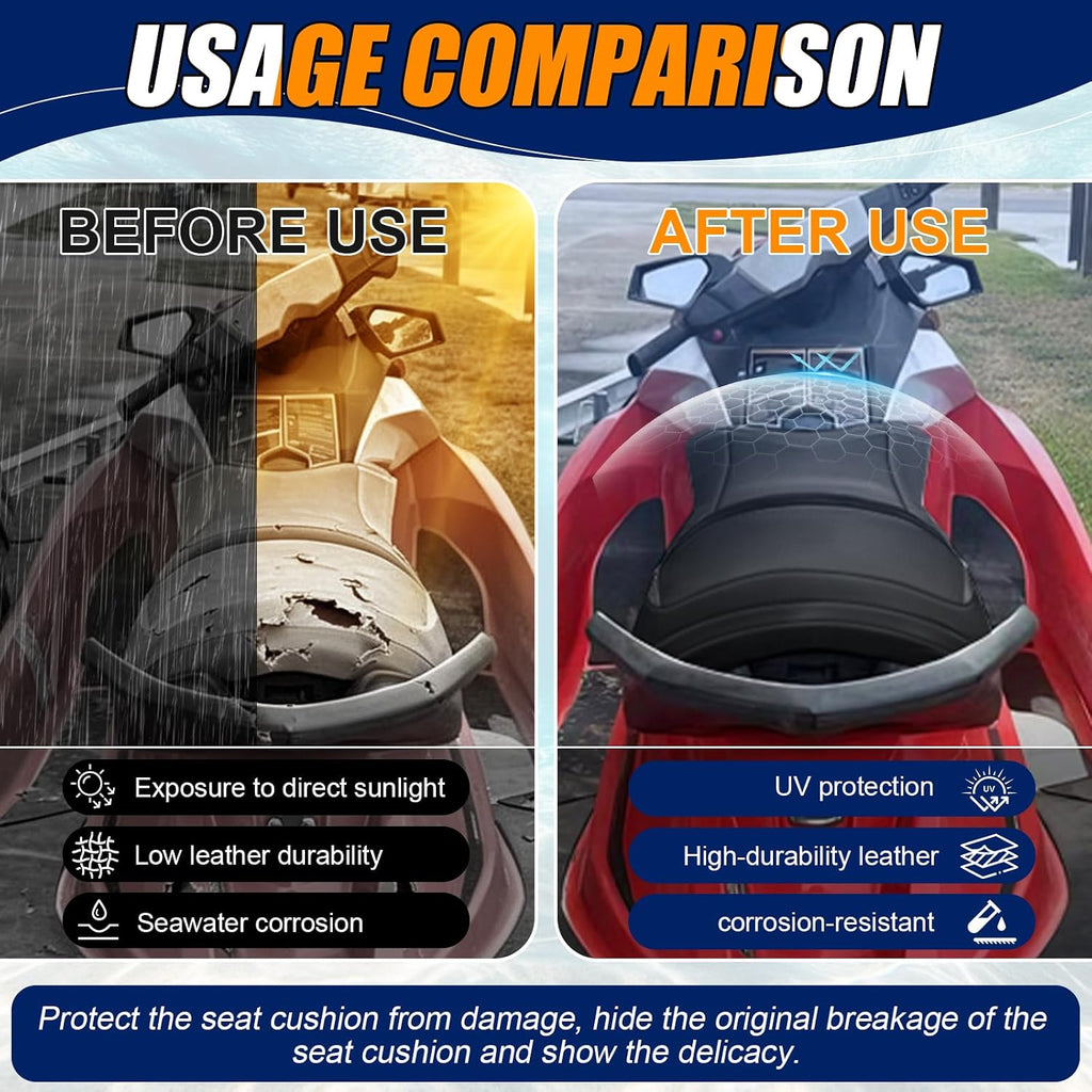 Seat Cover Fits for 2011-2018 SeaDoo GTI/GTR SE/LTD 130/155/215/90 | 3-Layer Custom Fit Faux Leather: Waterproof, Filter Inner, Tough Base. Staple Install (Basic Setup Accessories Kit Included)