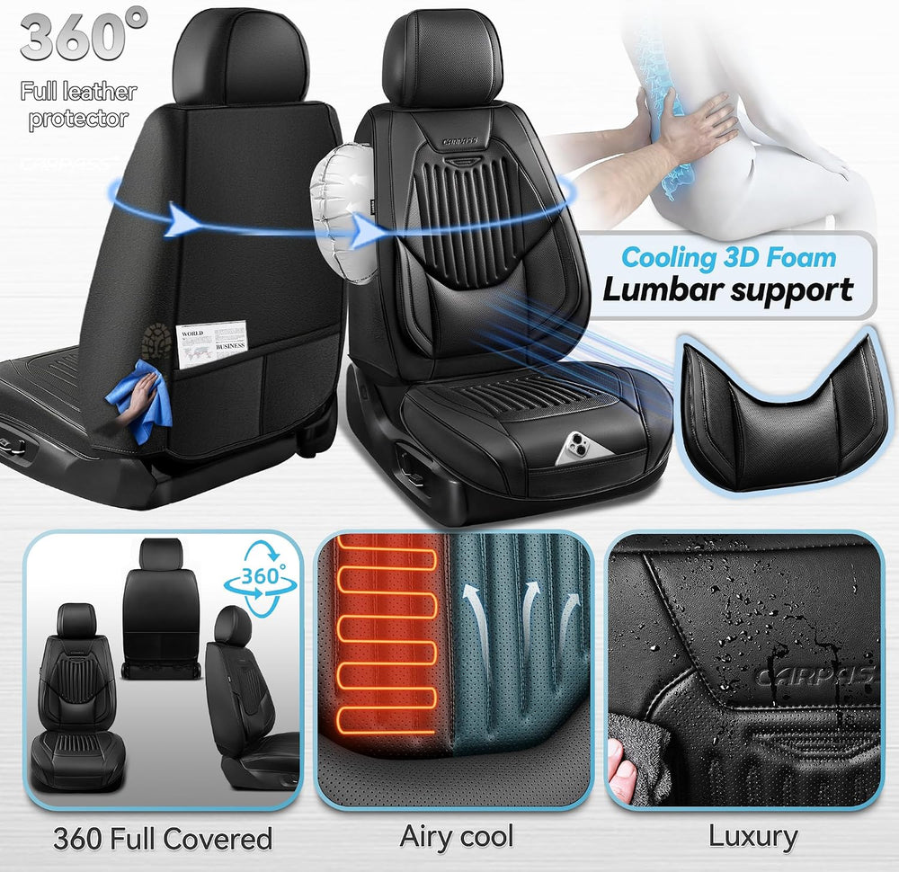CAR PASS Luxury Nappa Leather Car Seat Covers Full Set, Lumbar Support Seat C...