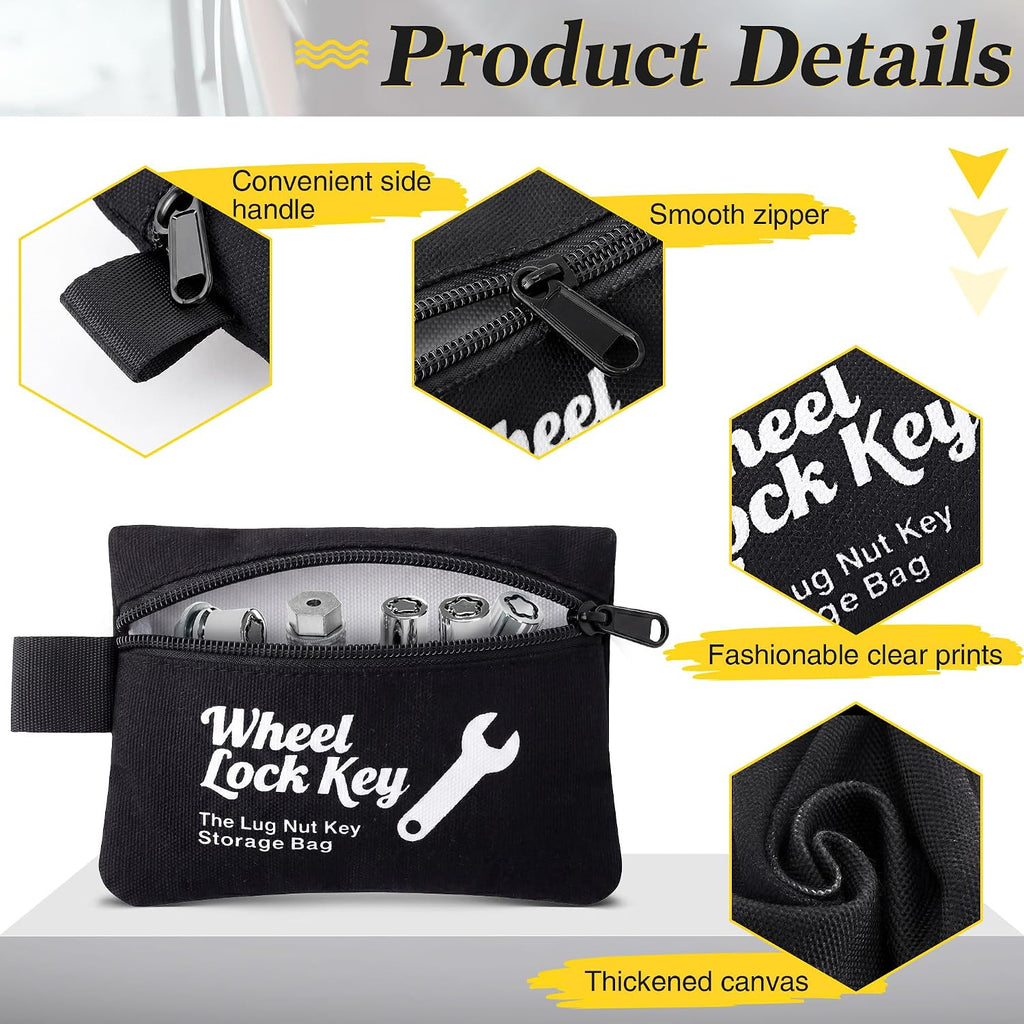 Saillong 2Pack Wheel Lock Key Storage Pouch, Canvas Wheel Lock Key Storage Bag with Zipper, Easily and Safely Stores Locks, Locking Nuts, Nut Keys Spare Lug Nuts, and More(Black)