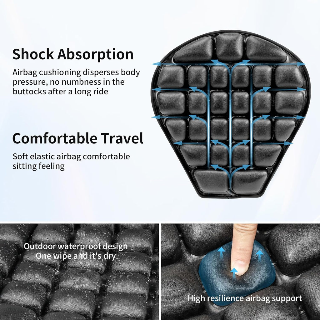 JFT Motorcycle Seat Cushion Covers Air Pad, Pressure Relief Ride Motorcycle Air Cushion Saddles Compatible with Harley Davidson Motorcycle (Black)