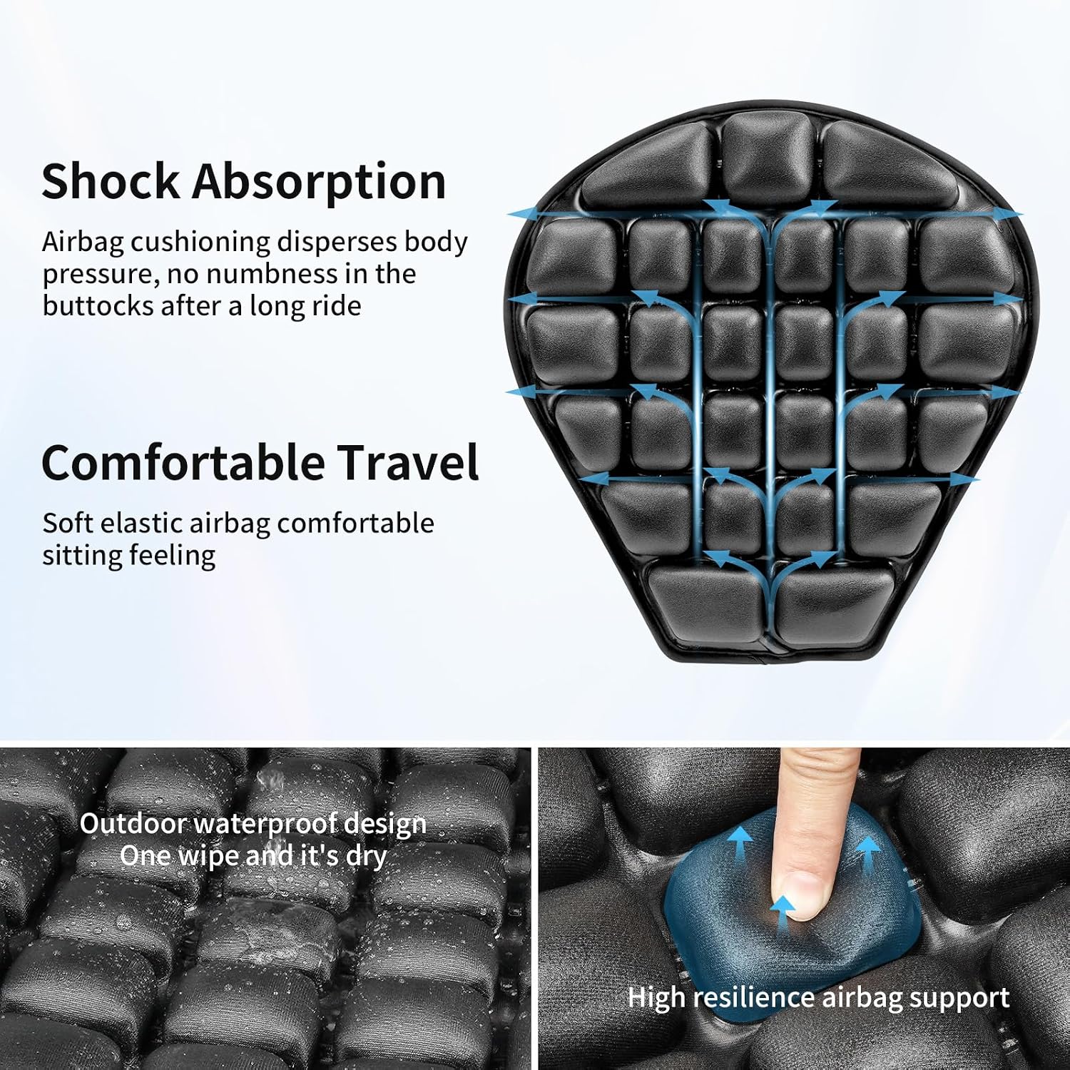 JFT Motorcycle Seat Cushion Covers Air Pad, Pressure Relief Ride Motorcycle Air Cushion Saddles Compatible with Harley Davidson Motorcycle (Black)