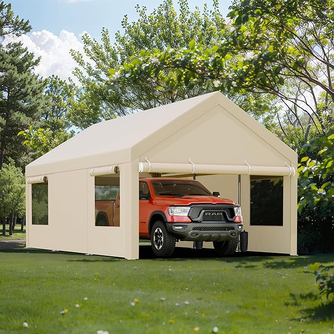 JY QAQA Carport, 10x20 FT Heavy Duty Carport Reinforced Steel Poles - Image 3