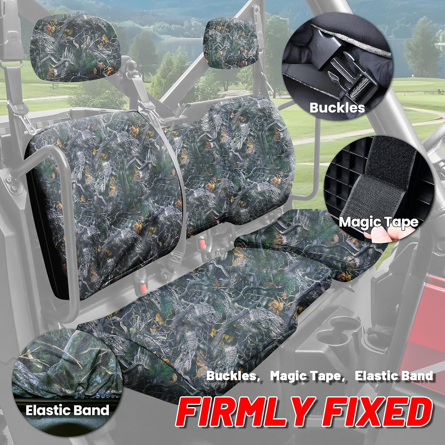 StarknightMT Full Back Seat Covers with Headrest Covers Compatible with Polaris Ranger 1000 / XP 1000 (2018-2027) – Heavy-Duty UTV Bench Seat Protectors, Camouflage