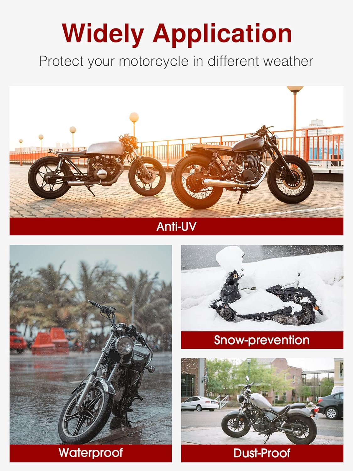 Puroma Motorcycle Cover Heavy Duty Scooter Cover Waterproof Outdoor All Season Universal Weather Quality Protection with Night Reflective, Lock Hole and Storage Bag Fits up to 86.6" Motorcycle Vehicle