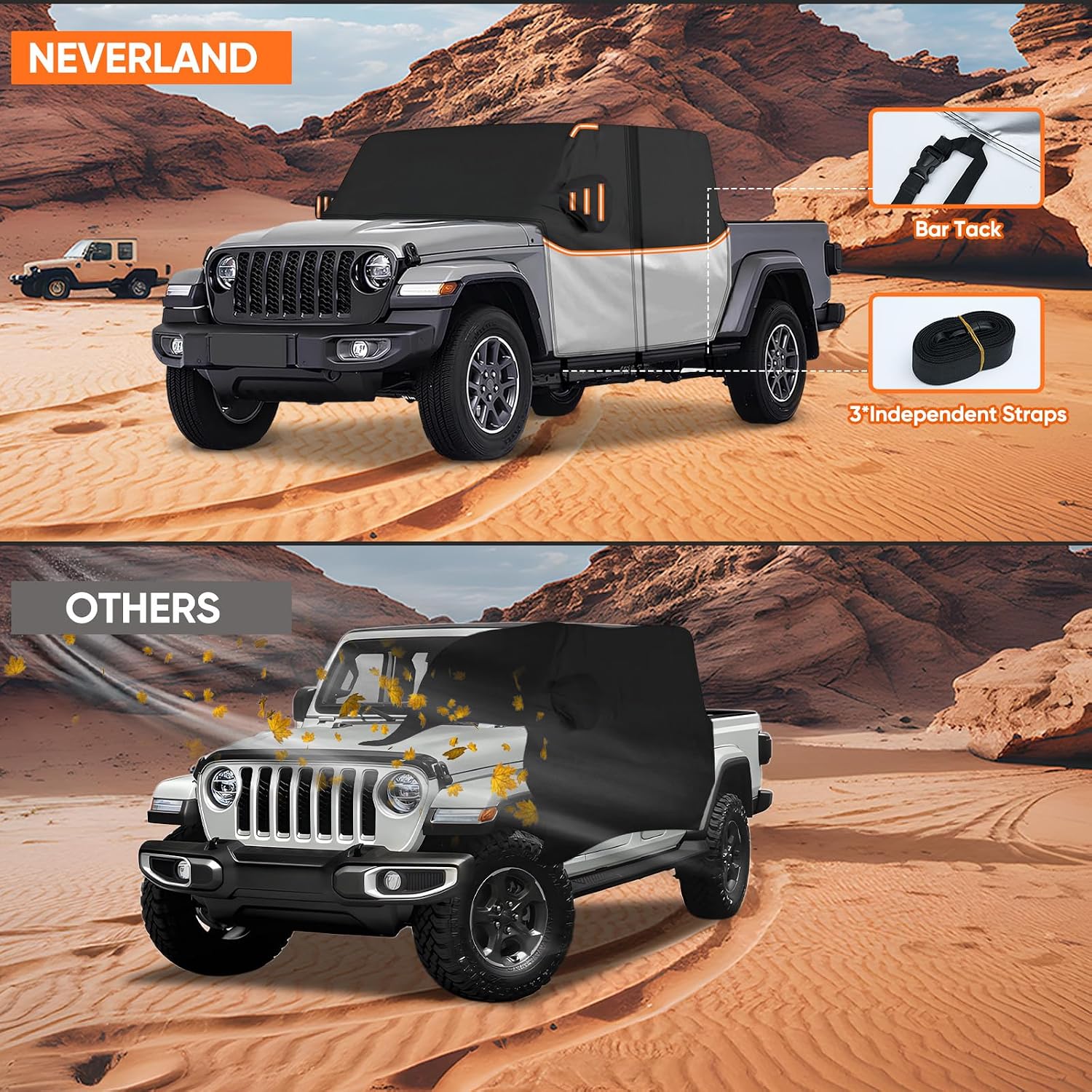 Cab Cover for Jeep Gladiator JT 2019-2026 - All Weather Waterproof Gladiator Half Car Cover,Outdoor Jeep Cab Cover Rain Covers for Sun Snow UV Protection with Door Zipper Windproof Straps