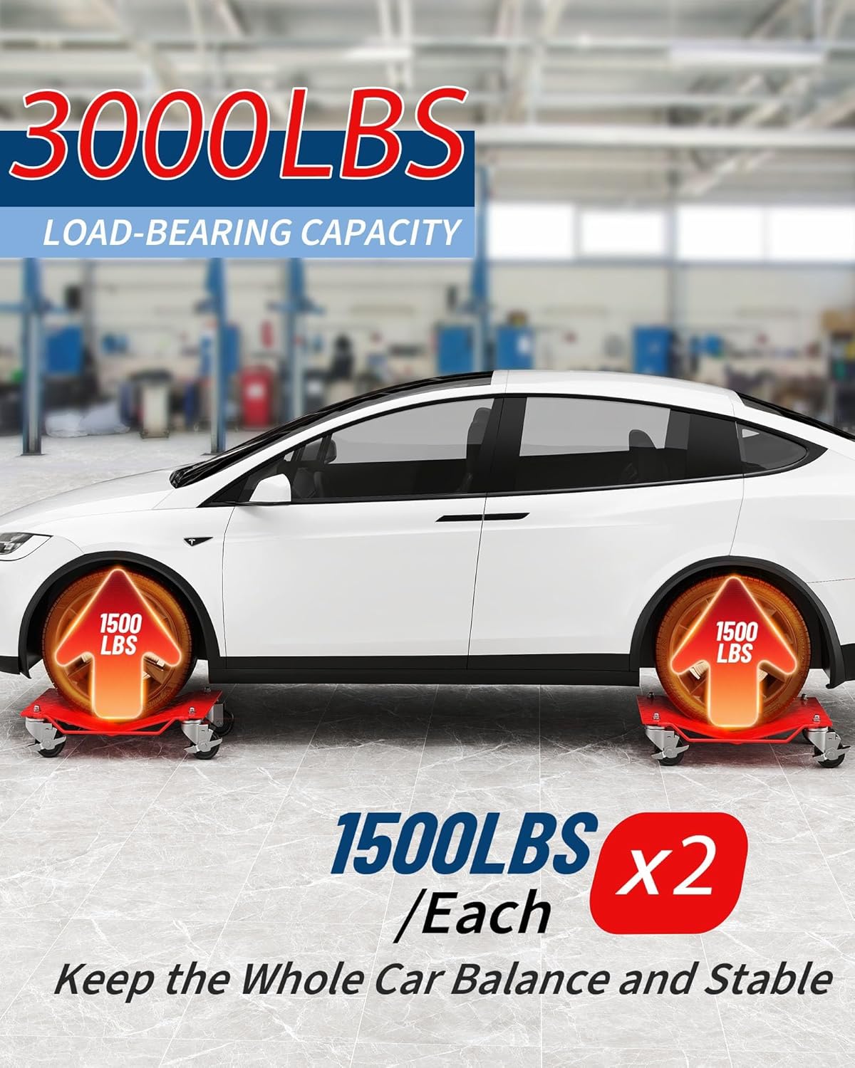 2 Pack 3000lbs Car Wheel Dolly with Brakes, Heavy Duty Vehicle Skates for Effortless Moving of Cars, Trucks, Trailers, Motorcycles, Garage Tools, Red