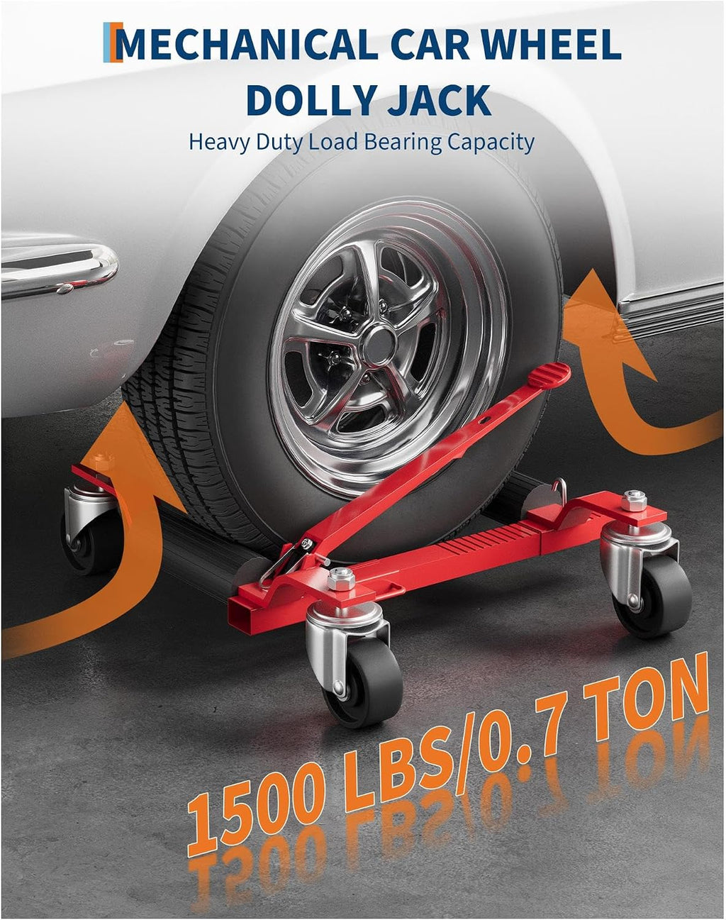 Wheel Dolly Jack 2-Pack, 3000 LBS Capacity Heavy Duty Steel Car Dollies with Ratcheting Foot Pedal, Mechanical Vehicle Positioning Tire Jack for Car, Truck, Trailer, Garage (Red)