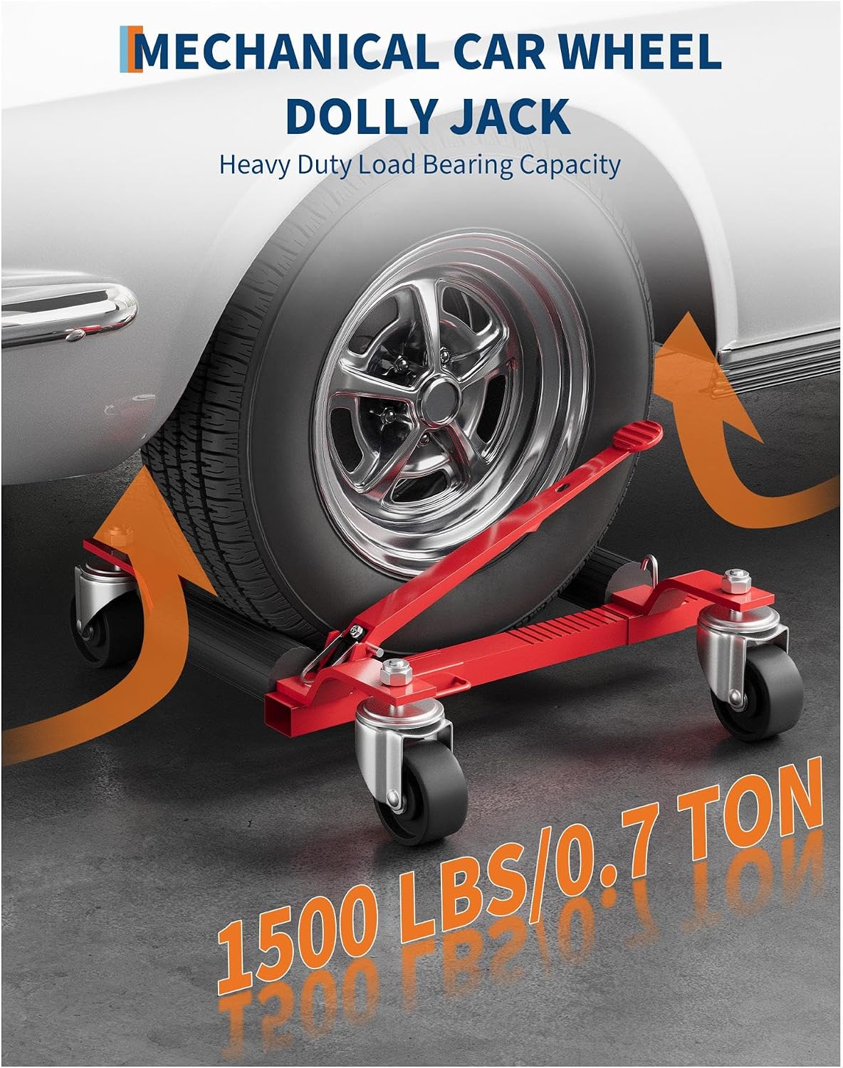 Wheel Dolly Jack 2-Pack, 3000 LBS Capacity Heavy Duty Steel Car Dollies with Ratcheting Foot Pedal, Mechanical Vehicle Positioning Tire Jack for Car, Truck, Trailer, Garage (Red)