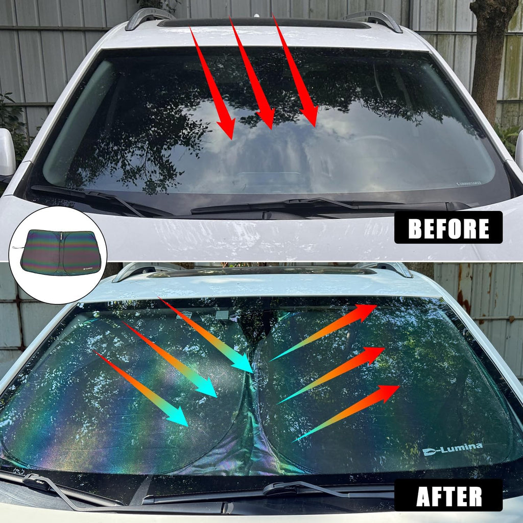 D-Lumina Windshield Sun Shades - Compatible with GMC Sierra 1500 2500 3500 2019 2020 2021 2022 2023 2024 2025 - Foldable Front Window Sun Protection, Heat Shield, Sunshade, Colourful