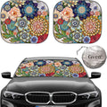 Gven Windshield Sun Shade for Car 2-Piece Foldable Sunshade for Front Windows, Blocks UV Rays, Automotive Interior Sun Protection Car Summer Accessories（Floral,M）
