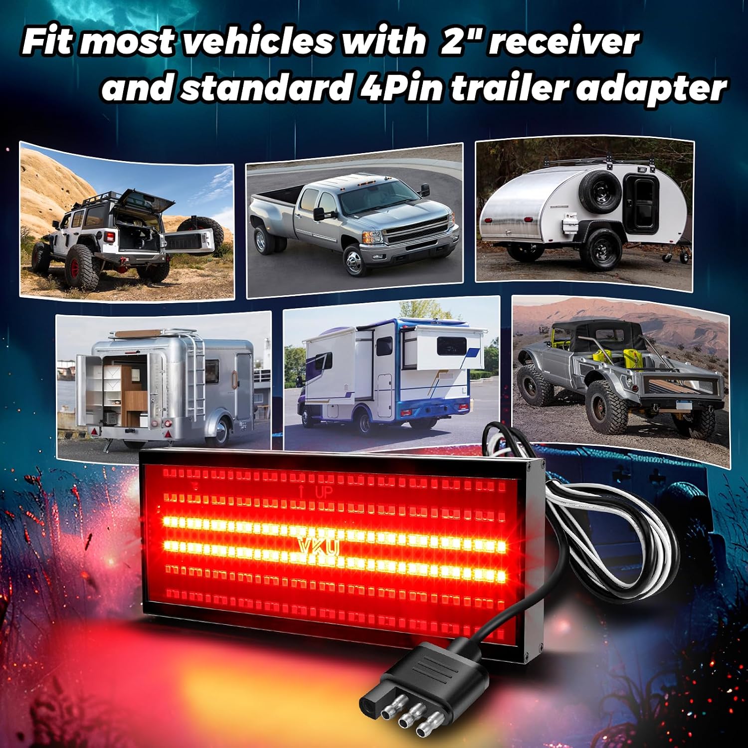 Hitch Cover with LED Light, 6 Rows and 216 pcs LED Chips 6 Mode of Full Lighting Universal Fit 2" Receiver for Towing Truck Chevy (Chevrolet), Ford, GMC, Dodge RAM, Jeep, ATV SUV Van SUV