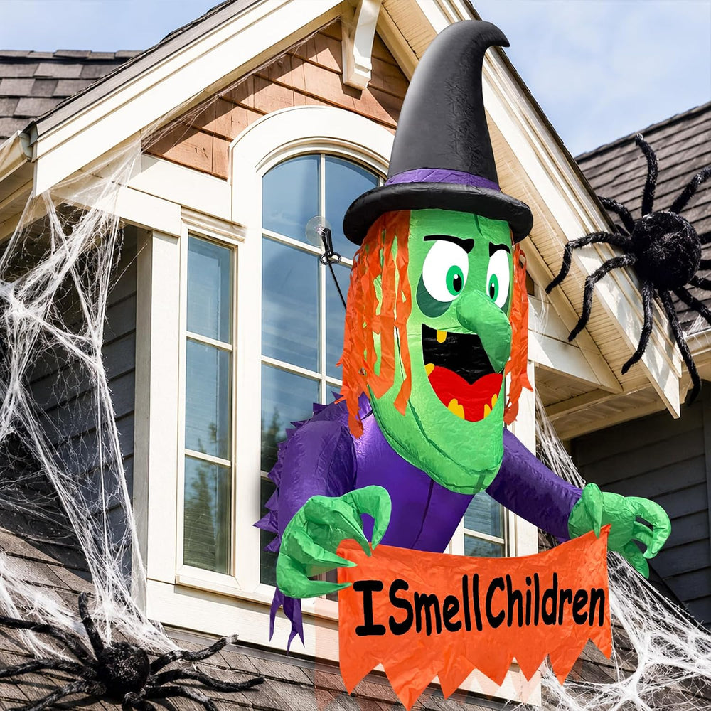 3.5 FT Halloween Inflatable Witch Broke Out from Window Blow Up
