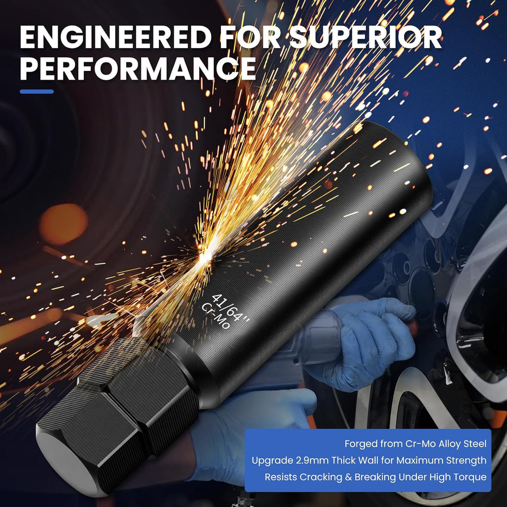 8PCS Spline Lug Nut Socket Set, CR-MO Universal Wheel Lock Removal Tool & Master Key Kit for Automotive Locking Lug Nuts, 5/6/7/12 Spline