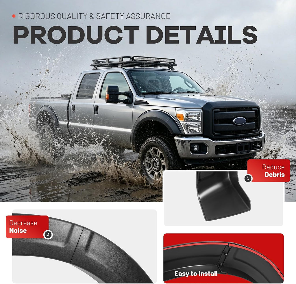 ALMULOO 4Pcs Fender Flares Compatible with 2011-2016 Ford F-250 F-350 Super Duty Wheel Arch Covers Plastic(PP) Textured Black