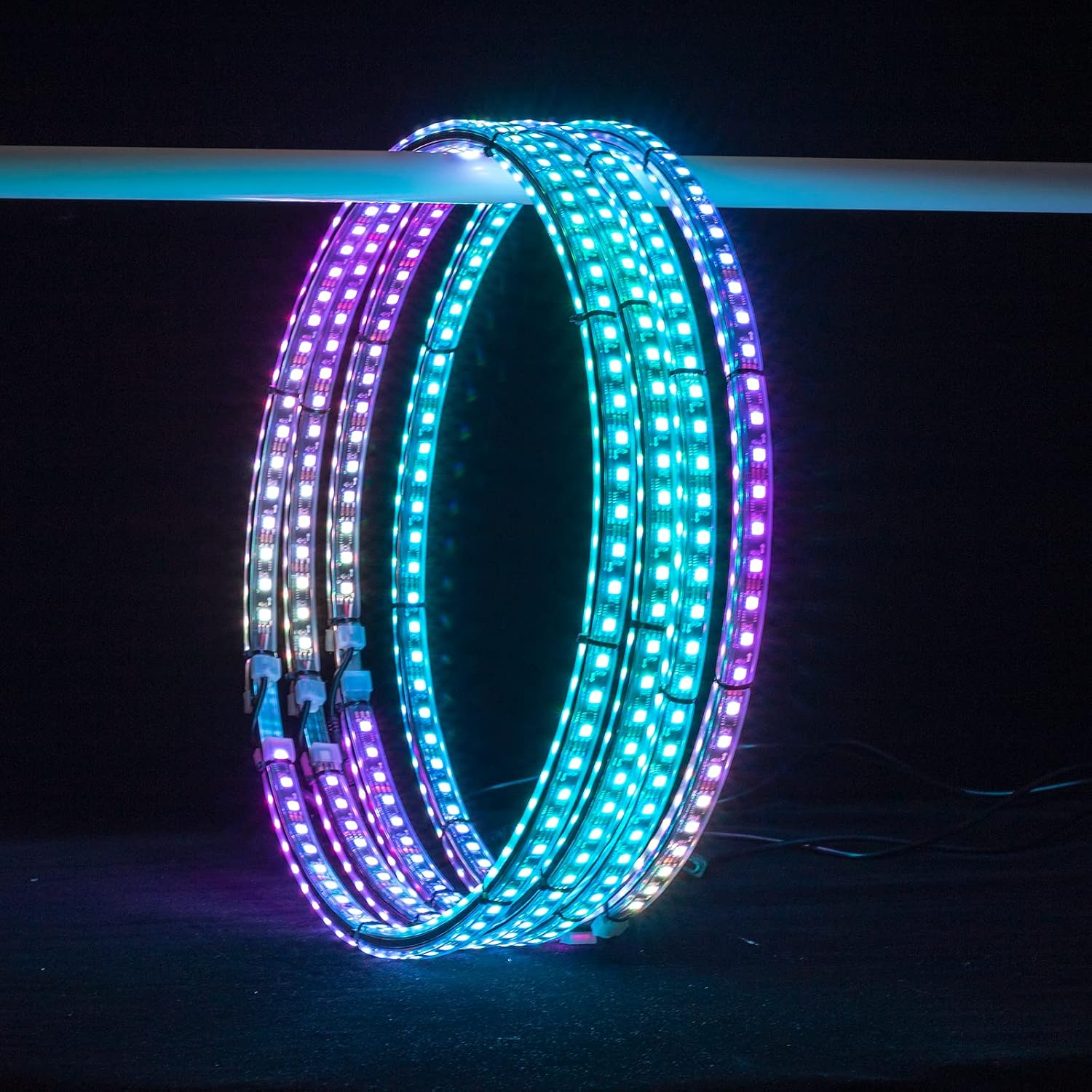 4pcs 17.5 inch Double Row Wheel Lights for Truck/Car/ATV/UTV, Dancing Chasing Color, LED Rim Wheel Ring Lights W/Turn Signal and Braking Function Controlled by Remote and App