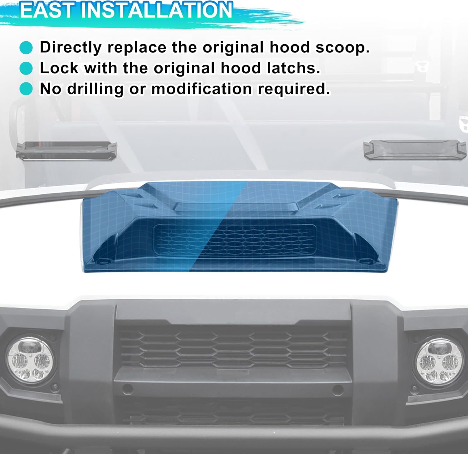 Hood Scoop for Kawasaki Mule Pro 2015+, Front Hood Cover with Mesh Grille Air Intake Kit for Kawasaki Mule Pro FXT DXT DX FX 2015-2025 Accessories